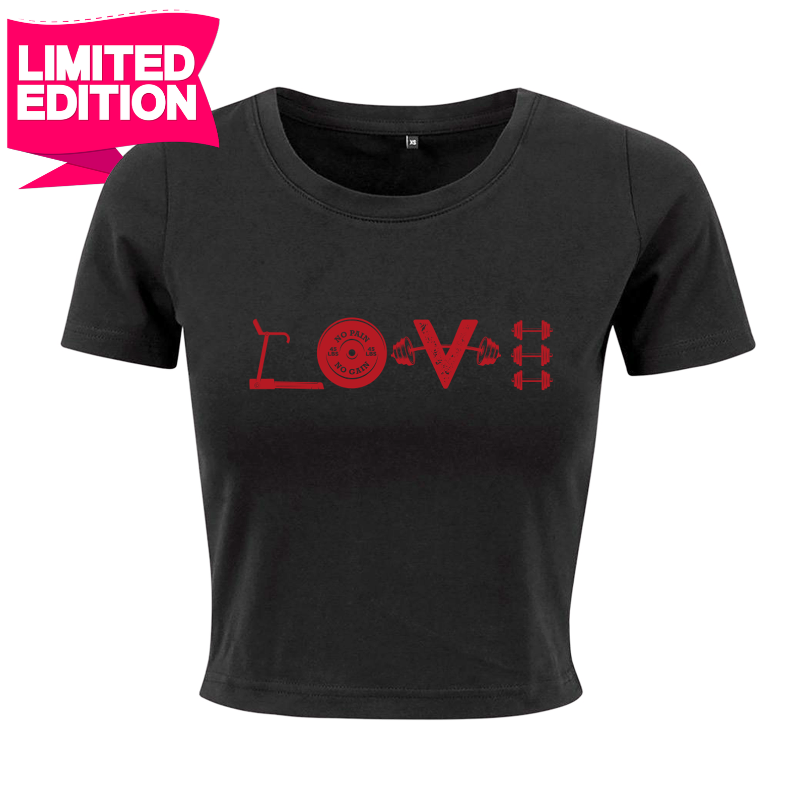 Red LOVE | Black Crop Top