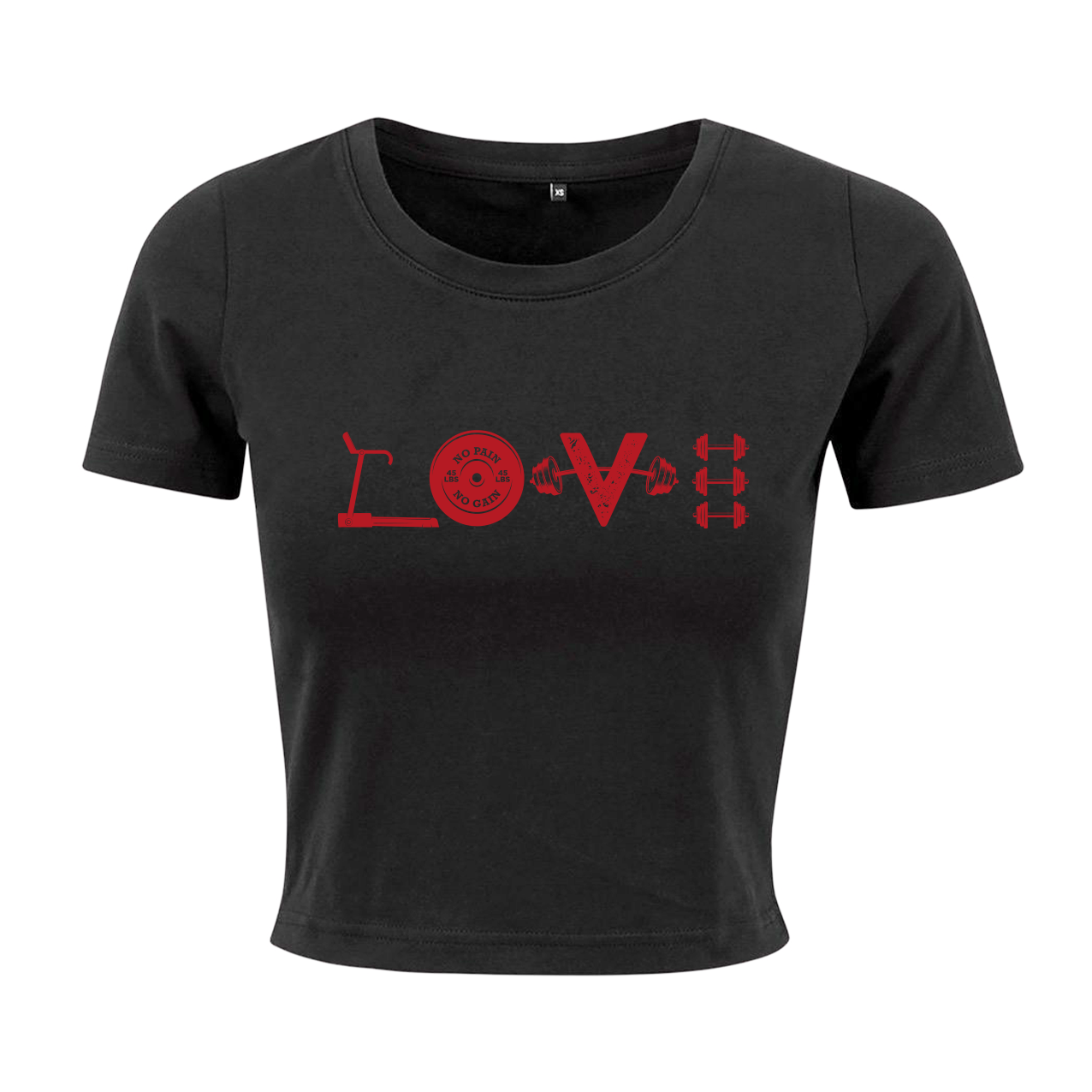 Red LOVE | Black Crop Top